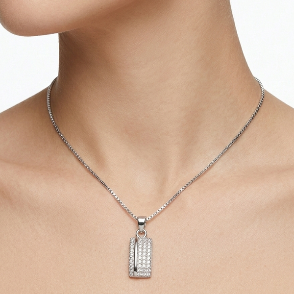 Conjunto Pingente orgânico cravejado prata - Semijoia