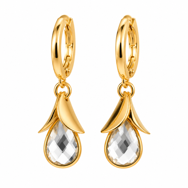 Argola com Pingente Gota e Detalhes Orgânicos Dourada Folheada