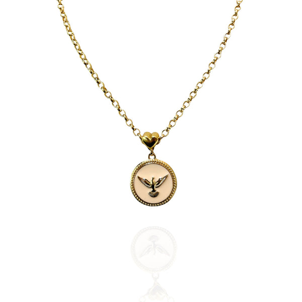 Colar Pingente Espírito Santo Bege Folheado 18k