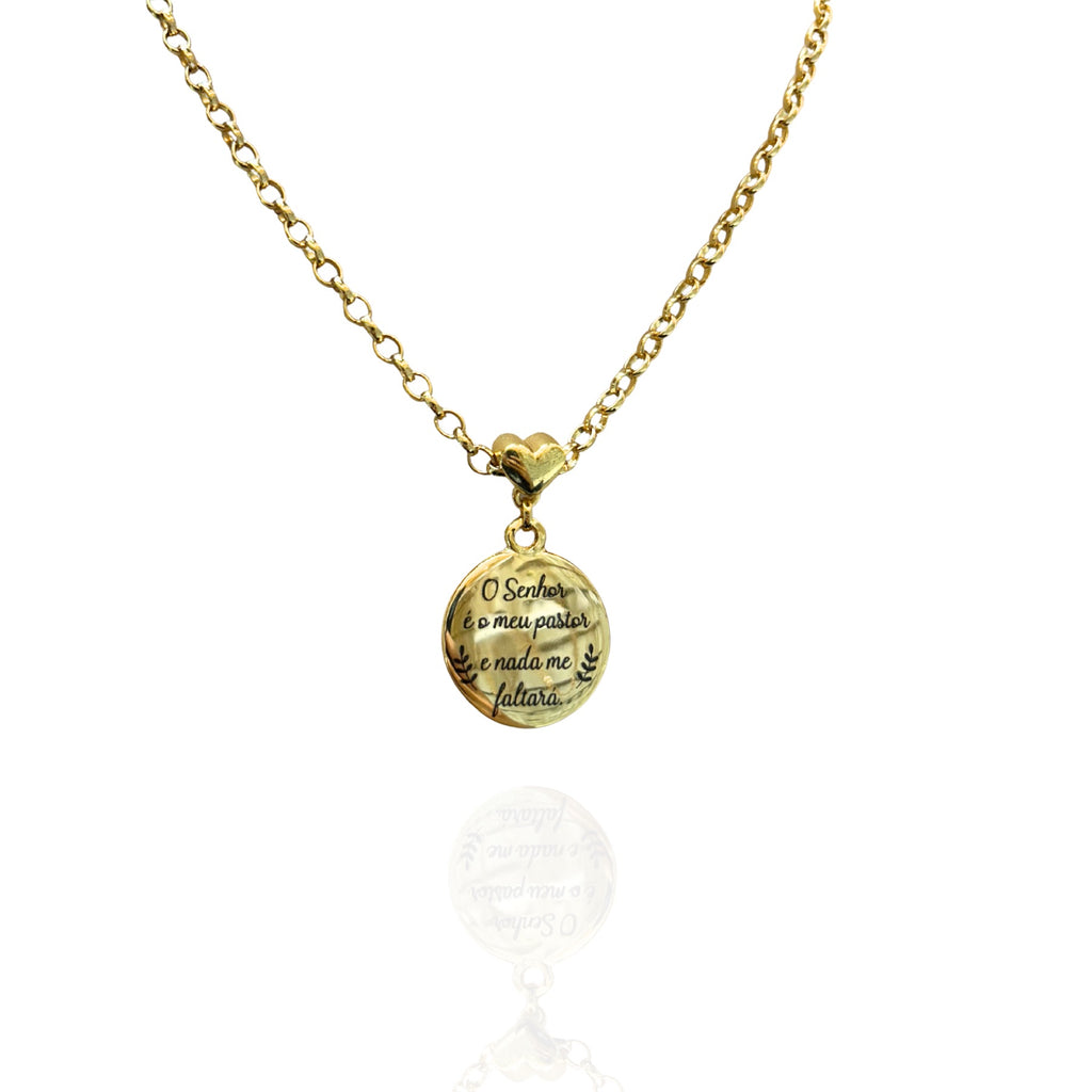 Colar Salmos 23:1 Dourado Folheado a Ouro 18k