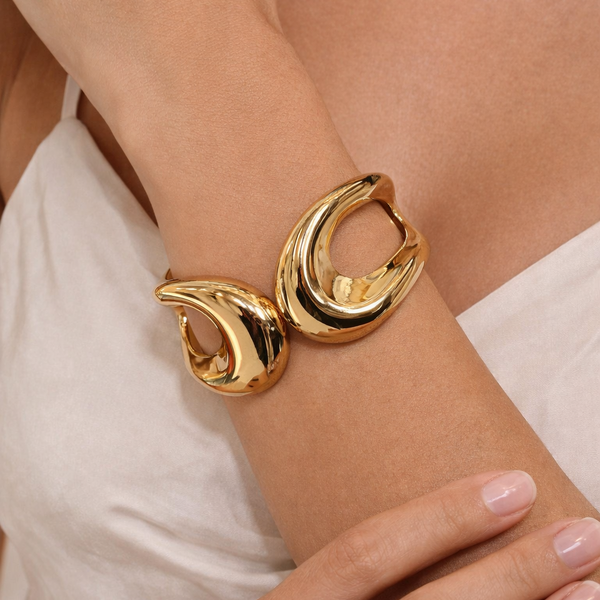 Bracelete Dois Elos Vasado Folheado Ouro 18k