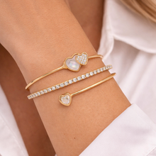 Bracelete com coração branco e cristal cravejado Dourado - Folheado
