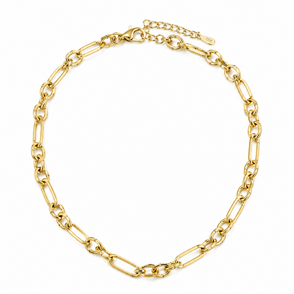 colar elos circulares medios e grandes dourado folheado a ouro 18k