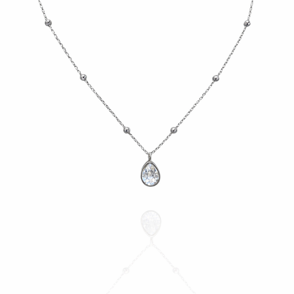 Colar Bolinha Gota Cristal Prata Aço Inox Antialérgico