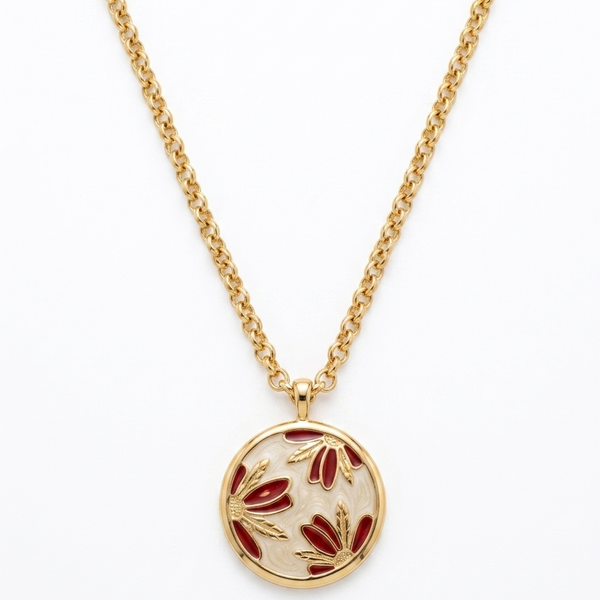 Colar Pétalas Carmim Folheado a Ouro 18k