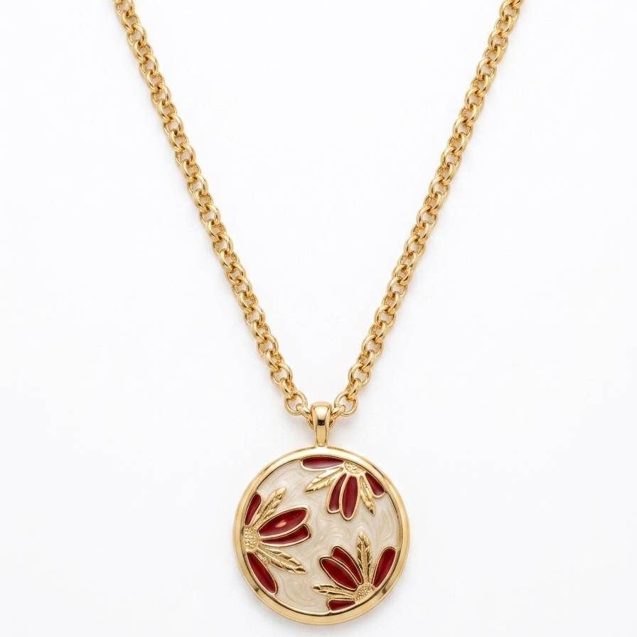 Colar Pétalas Carmim Folheado a Ouro 18k