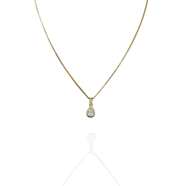 Colar Pingente Gota Cravejado Dourado Aço Inox