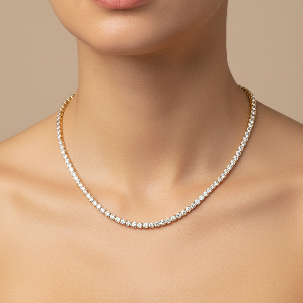 Colar Riviera Cravejada Dourado Folheado Ouro 18k