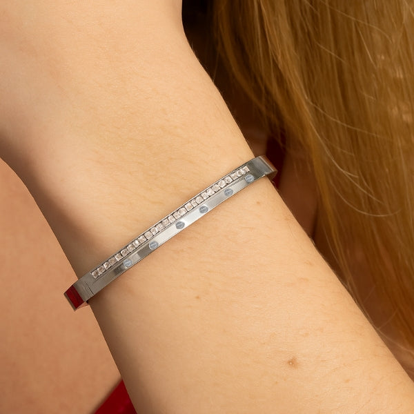 Bracelete Clássico Prata cravejado - aço inox