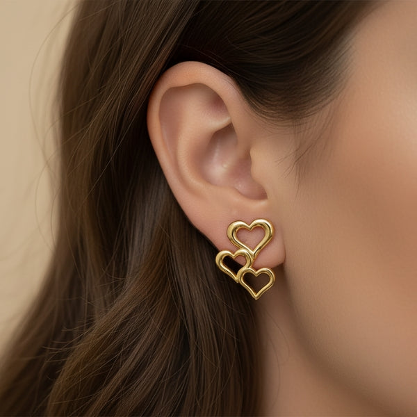 Brinco Corações Dourado Aço Inoxidável