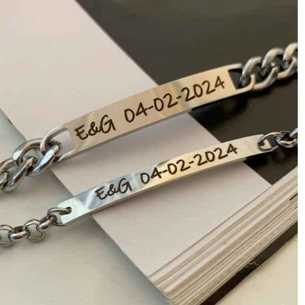 Pulseira Placa Inox Prata Personalizada (Grossa)