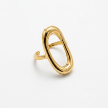 Anel Oval Regulável Vazado Dourado Aço Inoxidável