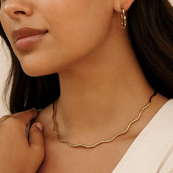 Colar Aro Onda Dourado - Semijoia