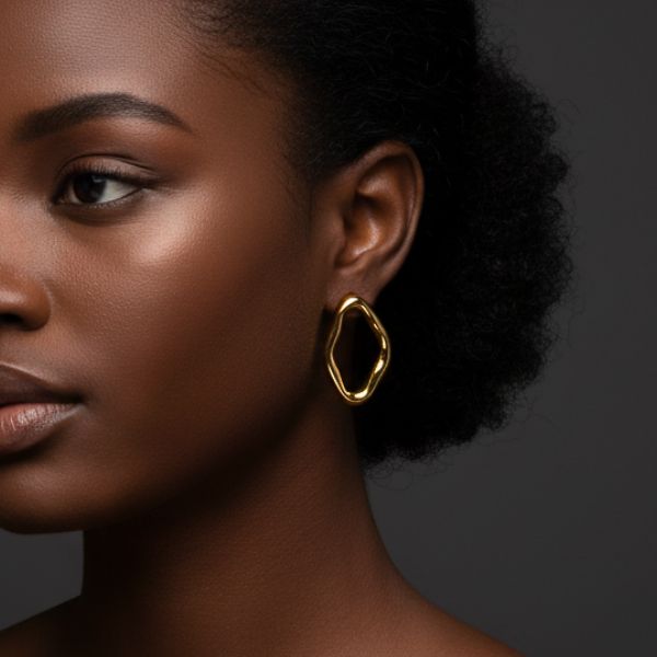 Brinco Orgânico Oval Vazado - Semijoia