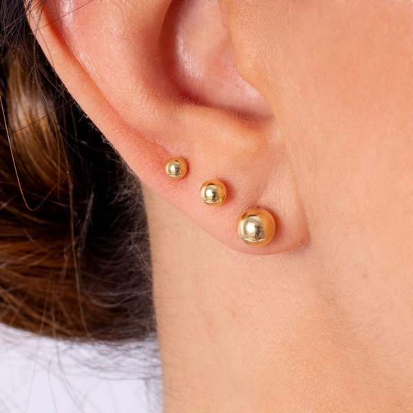 Trio de brincos esferas aço inox - Dourado