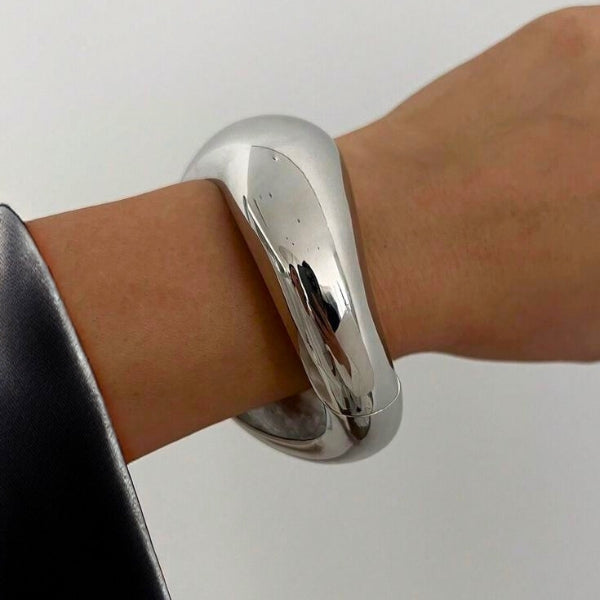 Bracelete Ondulado liso Bold Prata - Folheado