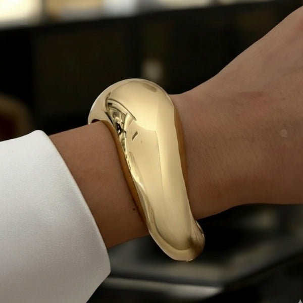 Bracelete Ondulado liso Bold Dourado - Folheado