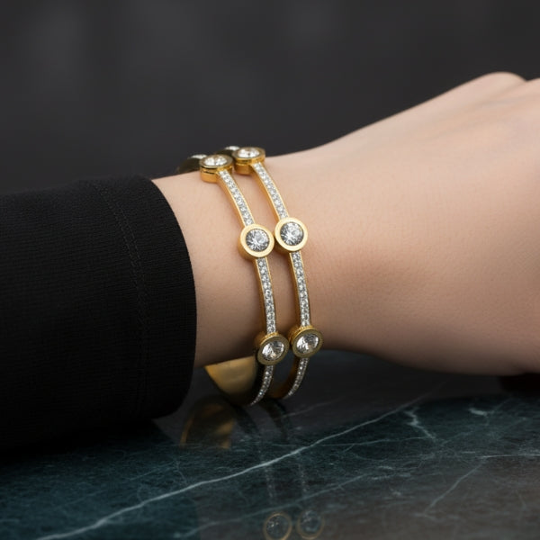 Bracelete 6 cristais - Aço Inoxidável