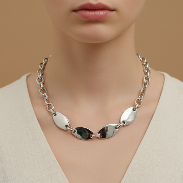 Colar Elos Geométricos Prata - Semijoia