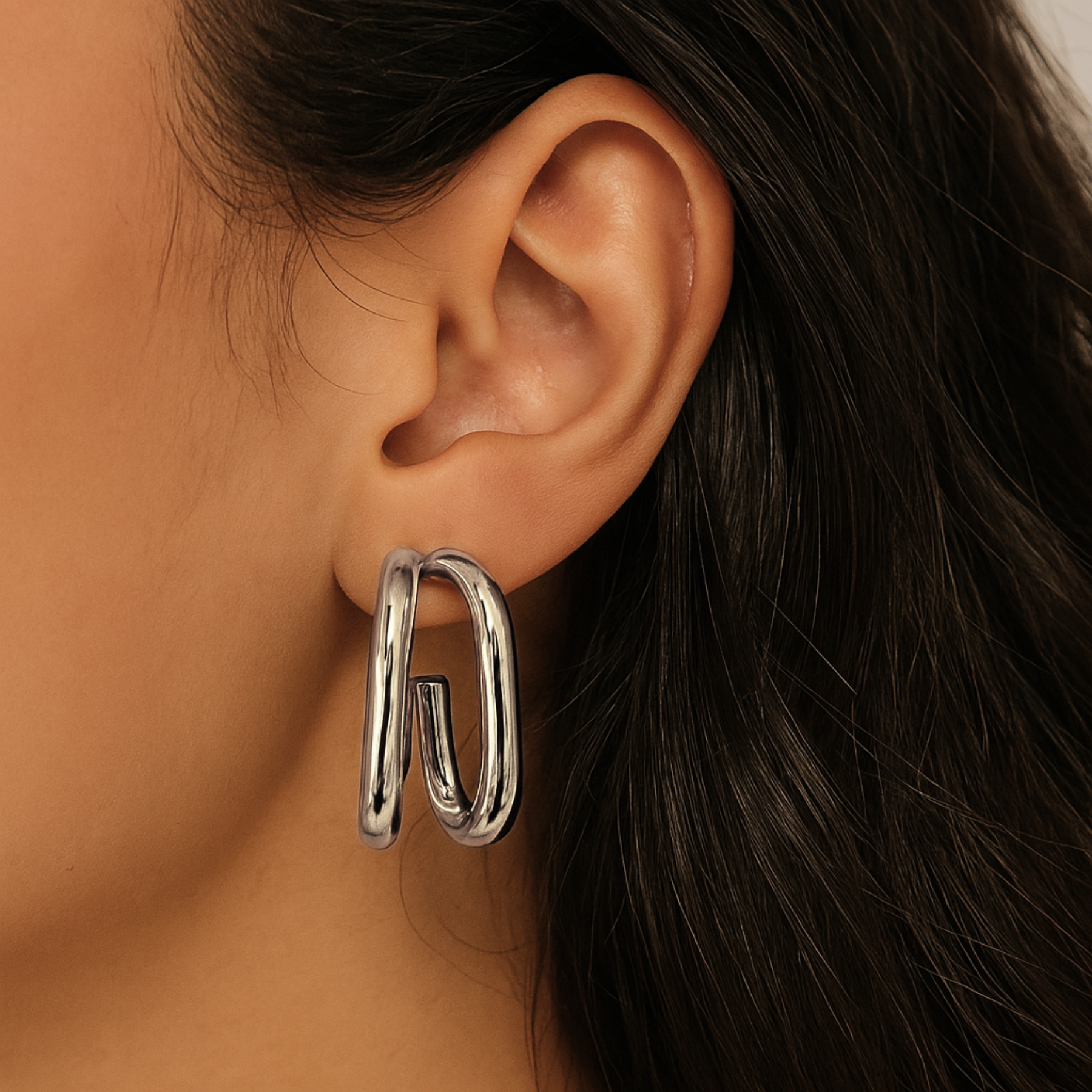 Brinco argola dois fio prata - Aço inox