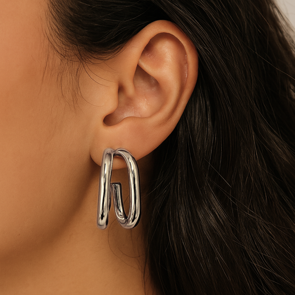 Brinco argola dois fio prata - Aço inox