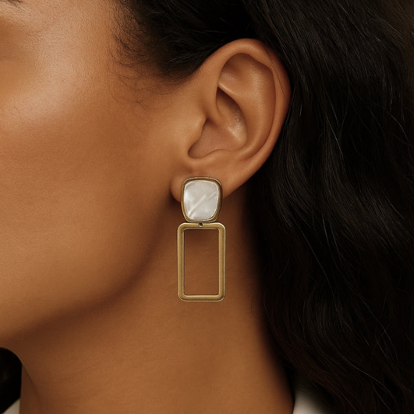 Brinco Geométrico Madrepérola - Aço Inoxidável