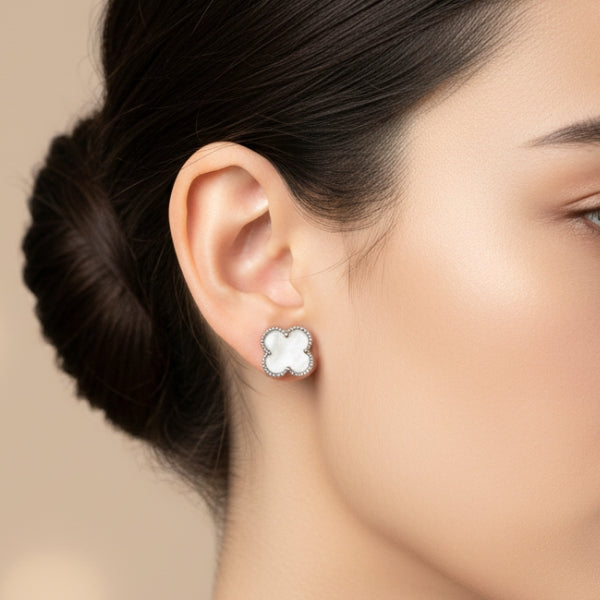 Brinco trevo inox Branco - Prata