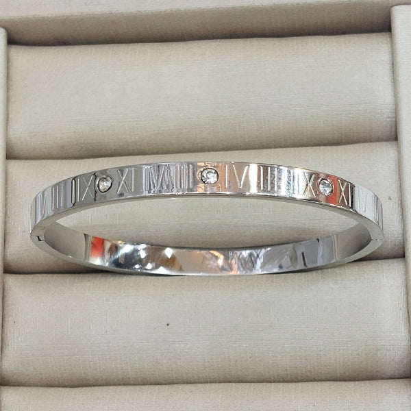 Bracelete números romanos aço inoxidável- Prata