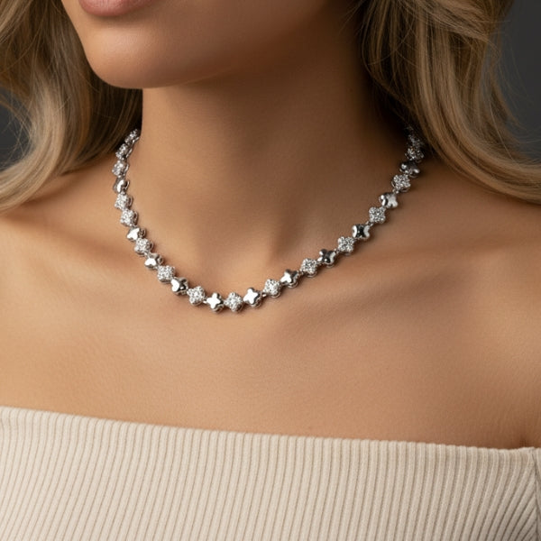 Colar Riviera Trevo Prata Cravejado - Folheado