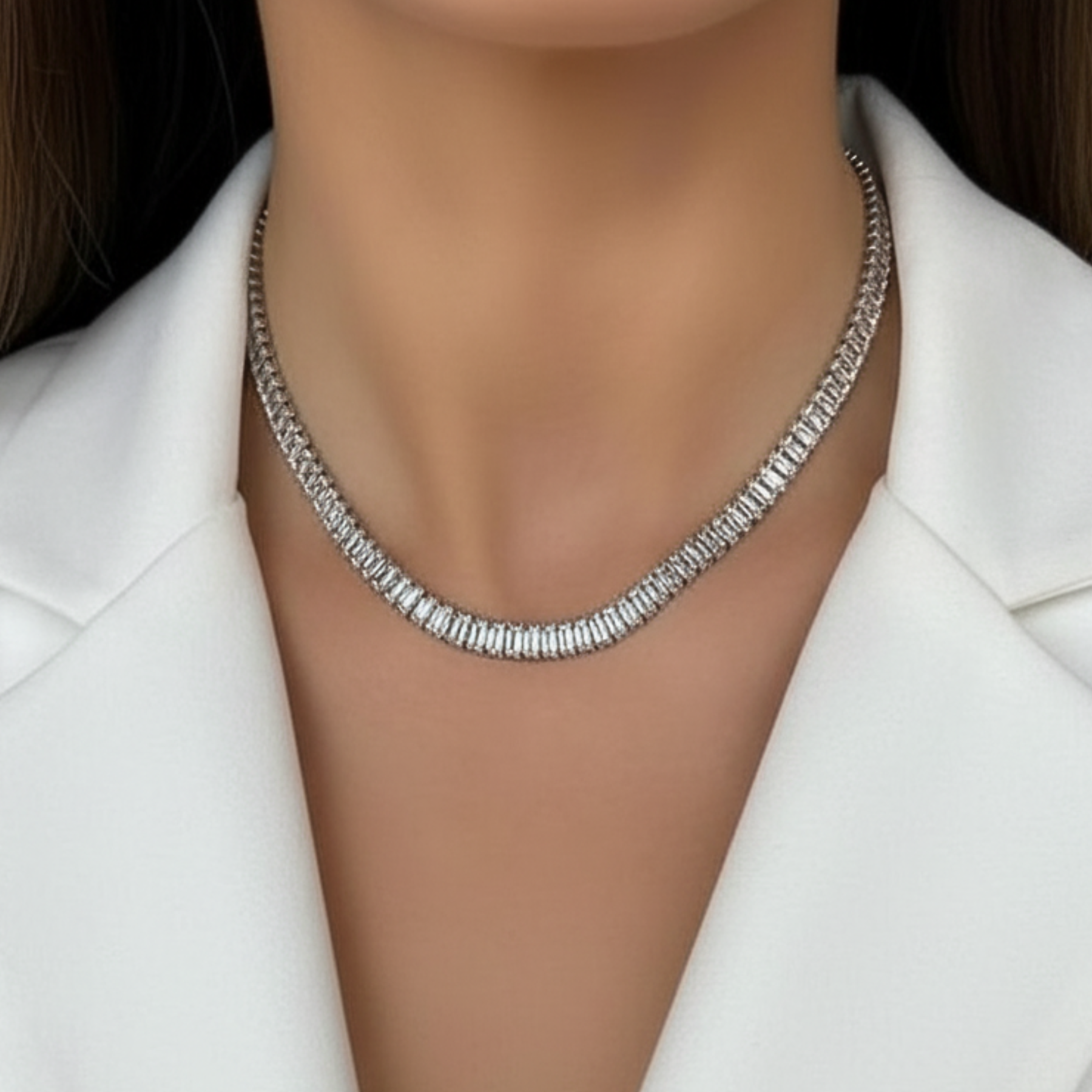 Colar Riviera Baguete prata