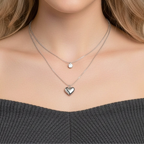 Mix Coração com Ponto de Luz Prata Aço Inoxidável