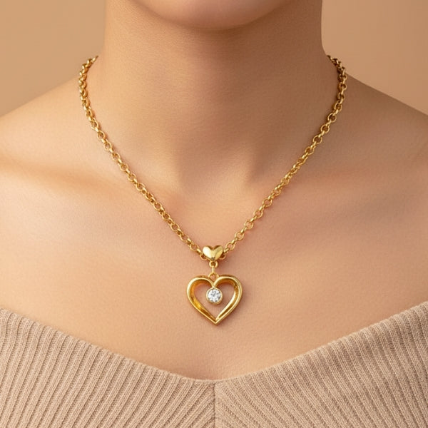 Colar Coração com Ponto de Luz - Semijoia