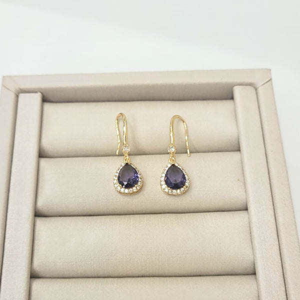 Brinco Cristal Violeta Gancho - Folheado