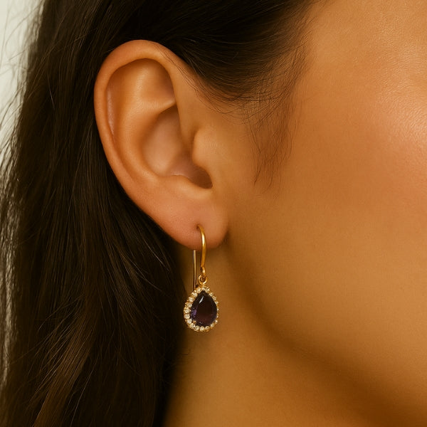 Brinco Cristal Violeta Gancho - Folheado