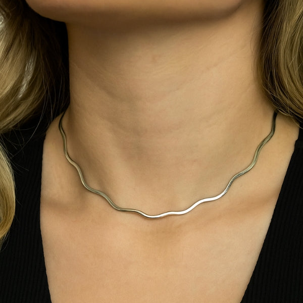 Colar Aro Onda Prata - Semijoia