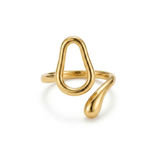 Anel Regulável Gota Orgânica Dourado Aço Inoxidável