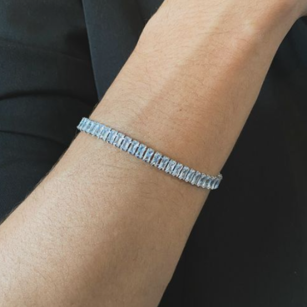 Pulseira Reviera Zircônia Baguete Prata
