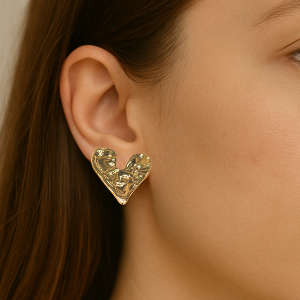 Brinco Orgânico Coração Dourado - Aço Inoxidável