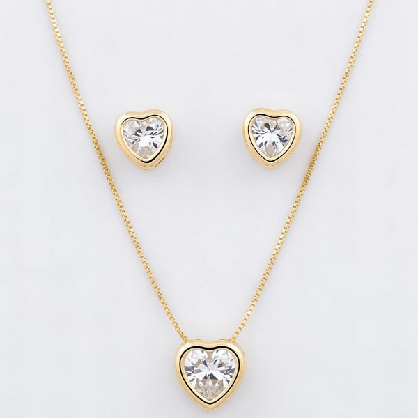 Kit Coração Cristal Dourado Folheado Ouro 18k