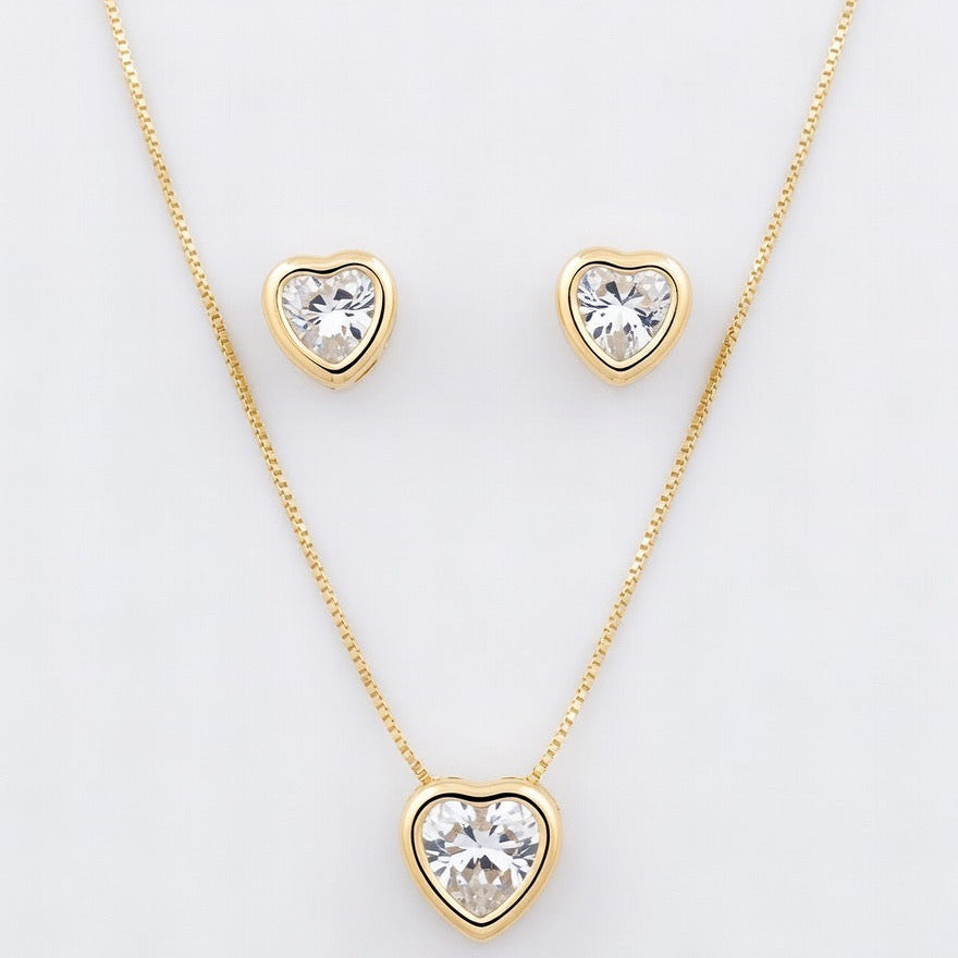 Kit Coração Cristal Dourado Folheado Ouro 18k