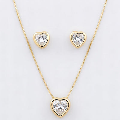 Kit Coração Cristal Dourado Folheado Ouro 18k