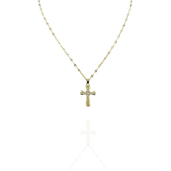Colar com Pingente cruz Cravejado em Aço Inox - Dourado
