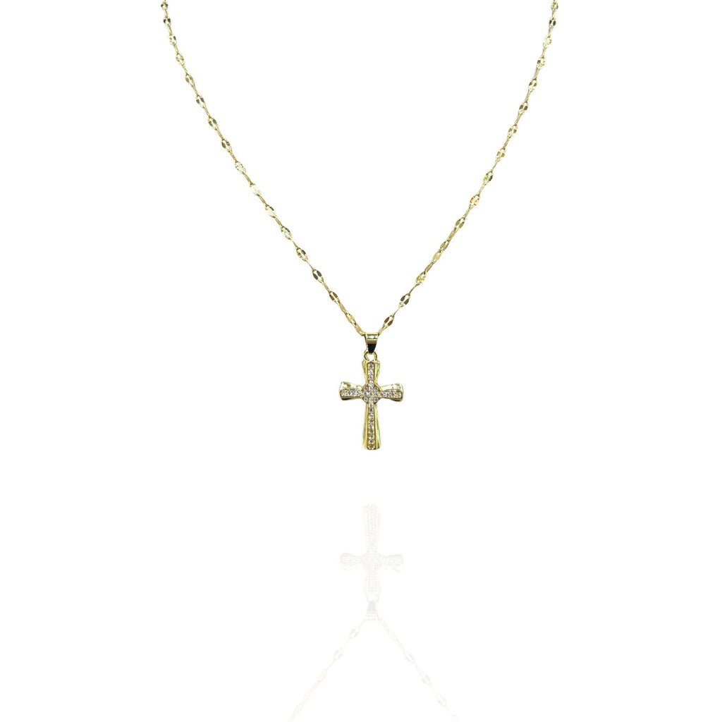 Colar com Pingente cruz Cravejado em Aço Inox - Dourado