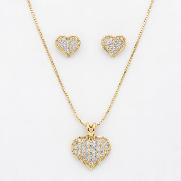 Kit Coração Cravejado Dourado Folheado Ouro 18k