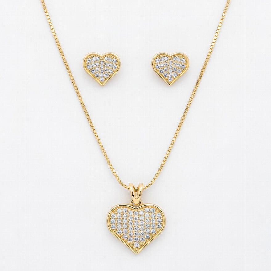 Kit Coração Cravejado Dourado Folheado Ouro 18k