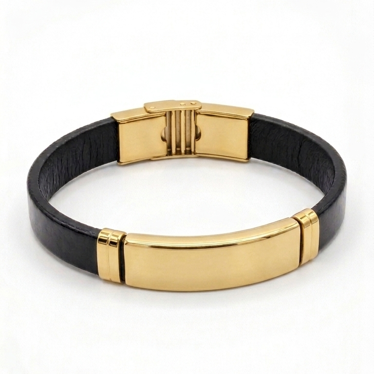Pulseira de borracha com metal em aço inox dourado personalizada