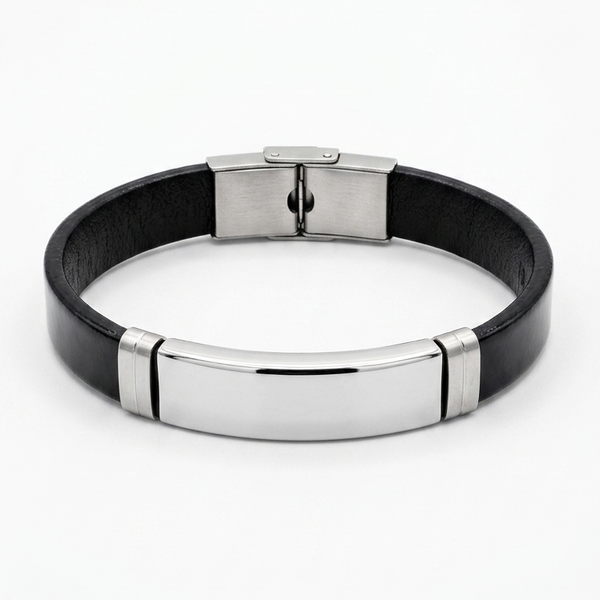 Pulseira de borracha com metal em aço inox prata personalizada