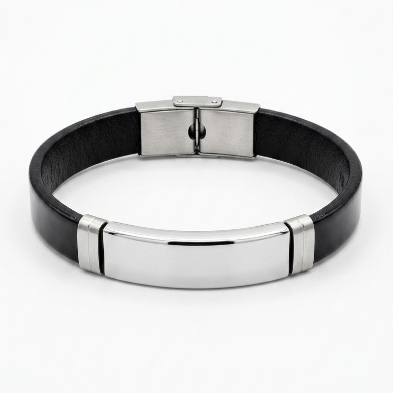 Pulseira de borracha com metal em aço inox prata personalizada