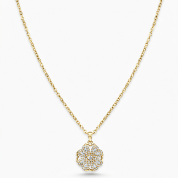 Colar flor cristal anti estresse dourado aço inoxidável