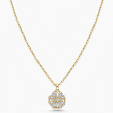 Colar flor cristal anti estresse dourado aço inoxidável